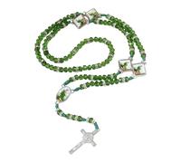JSGHGDF Catholic Rosary Wooden Beads Necklace with Miracles Medals Crosses Crucifix First Communion for Women Men Prayer