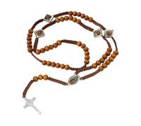 JSGHGDF Catholic Rosary Wooden Beads Necklace with Miracles Medals Crosses Crucifix First Communion for Women Men Prayer