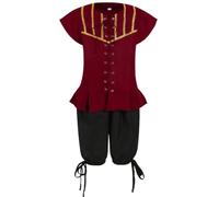 JSGHGDF Costume Set with Gold-Trim Top Black Gathered Pants, Red J