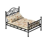 JSGHGDF Detailed Full Bed 1: 12 Scale Tiny Bedroom Design for Collector Houses Natural Finish Full Furniture Assembly Role Play