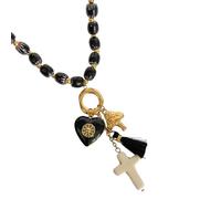 JSGHGDF Elegant And Contemporary Crosses Necklace Stainless Steel Chain Black Acrylic Beads Adjustable Gothic Jewelry Adjustable Layer Chain Necklace