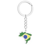 JSGHGDF Elegant Brazilian Flag Keychain Versatile Brazil Map Key Holder Steel Material Brazil Culture Keyrings, Silver, As detailed description