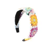 JSGHGDF Floral Knitted Headband for Women Stretch Turban Floral Crocheted Granny-square Ethnic Style Tie Head Wrap Headband