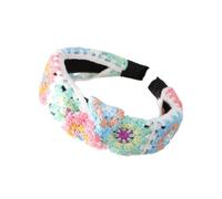 JSGHGDF Floral Knitted Headband for Women Stretch Turban Floral Crocheted Granny-square Ethnic Style Tie Head Wrap Headband