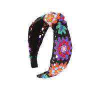 JSGHGDF Floral Knitted Headband for Women Stretch Turban Floral Crocheted Granny-square Ethnic Style Tie Head Wrap Headband