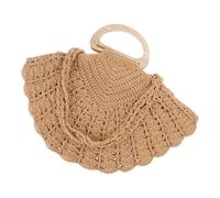 JSGHGDF Handwoven Beach Bag with Wooden Handle Seashells Shoulder Bag Women ' s Cotton Crochet Shell Handbag Straw Clutches Purses Women Summers Beach Handbags
