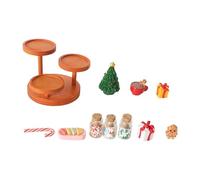 JSGHGDF House Christmas Table Decoration with 3 Tiered Candy Display Gingerbreads Figure Glass Jars and Gift Box Accessories Miniature Christmas Desserts Display