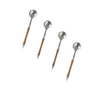 JSGHGDF Modern Stainless Steels Serving Round Spoons with Polishing Wooden Handle Set of 4 Kitchen Eating Utensils Silverware Wooden Handle Tableware