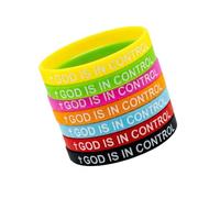 JSGHGDF of 7pcs Rubber Bangle with GOD is in Control Positive Messages Design for Team Bonding Motivational Bracelets