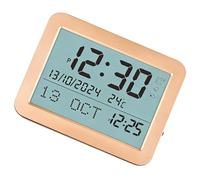 JSGHGDF Portable Desktop Alarm Clock Metal Body Large LCD Display Snooze Alarm Temperature Function Square LCD Digital Temperature Sensors Easy Operations Azan for Home Desk Decoration Use