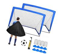 JSGHGDF Portable Football Goal Set with 2 Foldable Structures Practice Markers Ball and Air Fan for Kids Outdoor Activities U Shaped Ground Stakes Goal