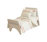 JSGHGDF Realistic Double Bed Miniature Model 1:12 Scale Bedroom Accessory Wooden Dollhouses Bed with Fabric Design