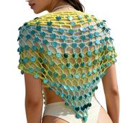 JSGHGDF See Through Crochet Beach Shawl Hollow Knitted Sequins Belly Dance Hip Scarf Swimsuit Coverup Shawl for Women Traveling Beach Wrap Wrap