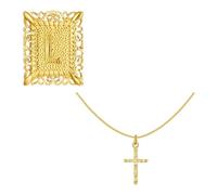 JSGHGDF Stackable Crucifix Charm and Letter Pendant Necklace Adjustable Copper Chain Jewelry Suitable for Everyday Stylish Look Square Crucifix Pendant Copper Necklace