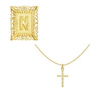 JSGHGDF Stackable Crucifix Charm and Letter Pendant Necklace Adjustable Copper Chain Jewelry Suitable for Everyday Stylish Look Square Crucifix Pendant Copper Necklace