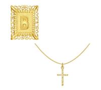 JSGHGDF Stackable Crucifix Charm and Letter Pendant Necklace Adjustable Copper Chain Jewelry Suitable for Everyday Stylish Look Square Crucifix Pendant Copper Necklace