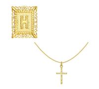 JSGHGDF Stackable Crucifix Charm and Letter Pendant Necklace Adjustable Copper Chain Jewelry Suitable for Everyday Stylish Look Square Crucifix Pendant Copper Necklace