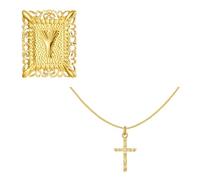 JSGHGDF Stackable Crucifix Charm and Letter Pendant Necklace Adjustable Copper Chain Jewelry Suitable for Everyday Stylish Look Square Crucifix Pendant Copper Necklace