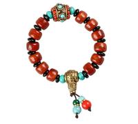 JSGHGDF Stretchy Green Turquoise Beaded Wrist Bangle with Tibetan Yak Bone and Copper Beads for Unisex Wear Elastic Prayer Beads