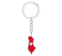 JSGHGDF Stylish Albania Eagle Map Flag Keyring Gold/Silver Color Keychain Ethnic Key Rings Accessory for Culture Enthusiasts, Silver, As detailed description