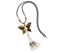 JSGHGDF Stylish Butterfly Necklace with Intricate Beaded Fringe and Woven Rope Jewelry for Layering Outfits Floral Butterfly Jewelry Delicate Fabric Collarbone Chain Ideal Daily Use
