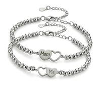 JSGHGDF Stylish Mother and Daughter Set Featuring 4mm Silver Beads or Stone Design Hand Chain Matching Bracelets