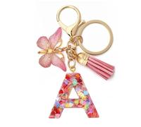 JSGHGDF Sweet Colorful Heart Sequins Initial Letter Keychain Tassels Butterfly Pendant Keyring for Women Girls Handbag Purse