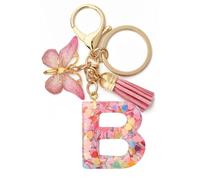 JSGHGDF Sweet Colorful Heart Sequins Initial Letter Keychain Tassels Butterfly Pendant Keyring for Women Girls Handbag Purse