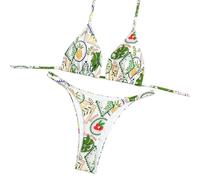 JSGHGDF Two Piece Halterneck Thong Swimwears Floral Print Triangular Swimsuit with Adjustable Strap for Swimming Surfing High Flexible Bathing Suit Beach