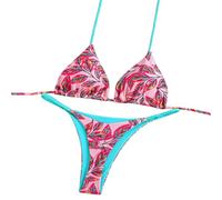 JSGHGDF Two Piece Halterneck Thong Swimwears Floral Print Triangular Swimsuit with Adjustable Strap for Swimming Surfing High Flexible Bathing Suit Beach