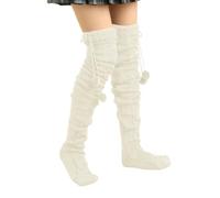 JSGHGDF Women's Warm Cable Knitted Over Knee Boot Socks With Sweet Furry Balls Accents Winter Thigh High Stockings Leg Warmers Winter Thermal Warm Thigh High Leg Warmers