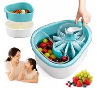 JSGMSW Fruit Cleaner Spinner,Fruit Washer and Spinner with Brush,Manual Vegetable Washer Salad Cleaner with Crank Handle,Large Cleaning Bowl for Fruits, Vegetables and Salad, Produce Scrubber (Blue)