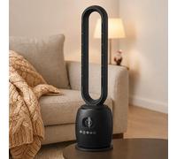 JSH 34" Bladeless Hot & Cool Silent Tower Fan | 2000W Quiet Indoor Oscillating Home Office Bedroom Heat & Air Cooler | Remote Control, 12H Timer, 3 Speeds, Anti Tip & Overheat Protection (Black)