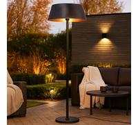 JSH Caldo/Solara Floor Standing Outdoor Electric Patio Heater | 3 Heat Settings 800/1200/2000W | Large Stylish Modern 60cm Lampshade Design | Portable Garden Space Halogen Heating (Solara)