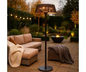 JSH Caldo/Solara Floor Standing Outdoor Electric Patio Heater | 3 Heat Settings 800/1200/2000W | Large Stylish Modern 60cm Lampshade Design | Portable Garden Space Halogen Heating (Solara)
