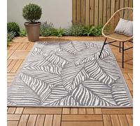 JSH Classic Pattern Outdoor Floor Rugs | Woven Wool-Look Anti-Slip Plastic Garden Mat | Various Designs Leaf Nature Zig-Zag Hard Wearing Heavy Duty | Decking Patio Conservatory Kitchen (Grey Leaf)
