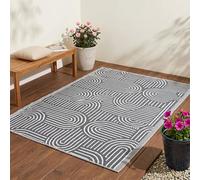 JSH Classic Pattern Outdoor Floor Rugs | Woven Wool-Look Anti-Slip Plastic Garden Mat | Various Designs Leaf Nature Zig-Zag Hard Wearing Heavy Duty | Decking Patio Conservatory Kitchen (Grey Arch)