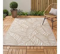 JSH Classic Pattern Outdoor Floor Rugs | Woven Wool-Look Anti-Slip Plastic Garden Mat | Various Designs Leaf Nature Zig-Zag Hard Wearing Heavy Duty | Decking Patio Conservatory Kitchen (Beige Leaf)