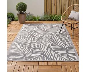 JSH Classic Pattern Outdoor Floor Rugs | Woven Wool-Look Anti-Slip Plastic Garden Mat | Various Designs Leaf Nature Zig-Zag Hard Wearing Heavy Duty | Decking Patio Conservatory Kitchen (Grey Leaf)