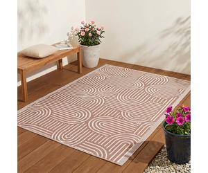 JSH Classic Pattern Outdoor Floor Rugs | Woven Wool-Look Anti-Slip Plastic Garden Mat | Various Designs Leaf Nature Zig-Zag Hard Wearing Heavy Duty | Decking Patio Conservatory Kitchen (Rust Arch)