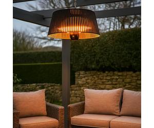 JSH Lunara Electric Outdoor Hanging Garden Patio Heater | Remote Control Halogen Decking Lamp | Radiant Ceiling Mounted Heat | Powerful 1500w | Stylish Modern Lampshade Design | 1.5KW Black