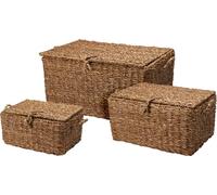 JSH Rectangular Storage Baskets Set of 3 | Natural Woven Seagrass Wicker Home Organiser Box | Kids Toys Blankets Towels Playroom Nursery Bedroom | 50cm 40cm & 30cm Sustainable