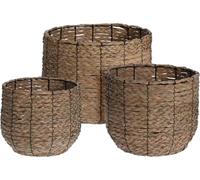 JSH Storage Baskets Set of 3 | Natural Woven Seagrass Round Home Organisers | Perfect For Logs, Kids Toys, Towels, Toilet Rolls, Bathroom | Small Medium Large | Various Styles (Rustic)