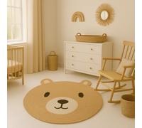 JSH Teddy Bear Storage Baskets & Rug | Round Woven Natural Seagrass Jute | Cute Home Decor | Perfect for Nursery, Play Room, Baby, Toddler, Kids Bedroom | Basket & Rug Available (117cm Rug)