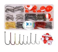 JSHANMEI 200pcs Fishing Tackle Box Kit, Long Shank Baitholder Fishing Hooks Split Rings Swivels Connectors Aberdeen Hooks Fishing Bobbers, Fishing Hooks Tackle Box Set