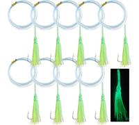 JSHANMEI Fishing Squid Skirt Octopus Bait Rigs Set, 10pcs Glow in The Dark Saltwater Trolling Lure Rigs with Sharp Hooks for Stripers Halibut Trout Tuna Salmon