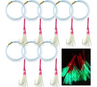 JSHANMEI Fishing Squid Skirt Octopus Bait Rigs Set, 10pcs Glow in The Dark Saltwater Trolling Lure Rigs with Sharp Hooks for Stripers Halibut Trout Tuna Salmon