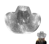 JSHDUSA Disco Ball Cowboy Hat | Mirro-red Disco Ball Sequin Caps | Silver Sparkly Glitter Hat | Sequin Cowboy Disco Mirro-r Hat, Neon Sparkly Glitter Cowgirl Hats, Disco Mirro-r Hat For