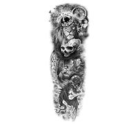 JSHEN 6 Sheets Temporary Tattoos For Kids Women Men Full Arm, Lion, Figure 17x48cm Stickers 3D Realistic Arm Neck Fake Tattoos For Adults And Girls Tattoo Sticker