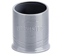 JSHKY Utensil Holder, 7.2” Heavy Farmhouse Ceramic Kitchen Crock with Protection Mat, Large 6” Diameter, Gray, Glossy Finish